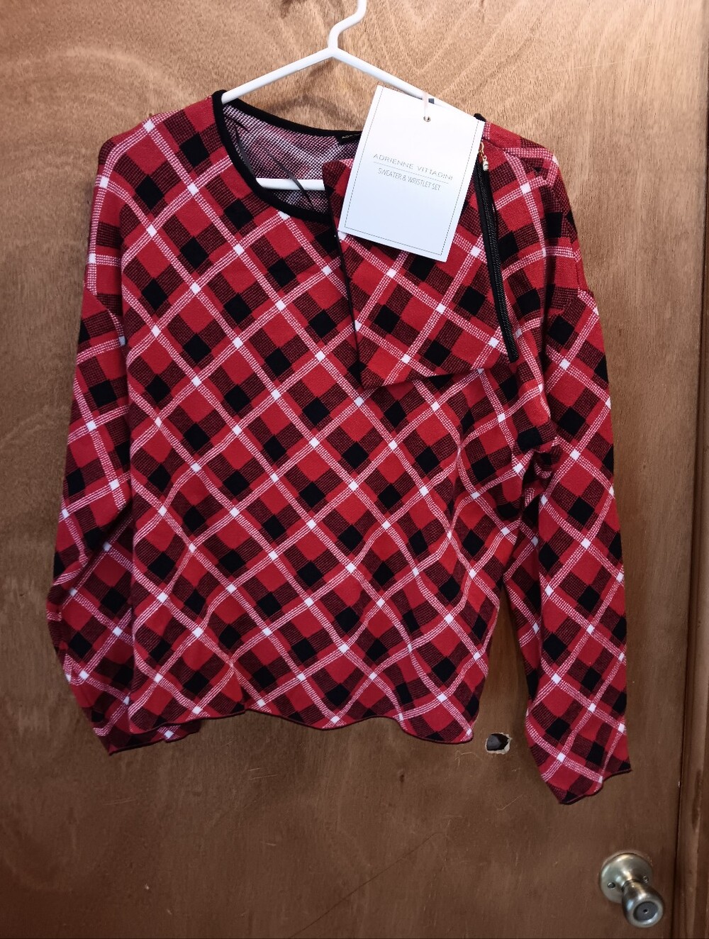 Adrienne VIttadini Red Plaid Long Sleeve Top & Wristlet